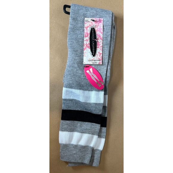 Chinese Laundry Accessories - Chinese Laundry Womens Over The Knee Socks Grey Striped Knit Legwear